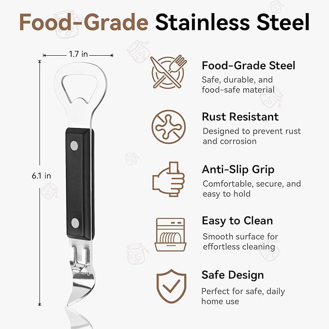 Anyongora 2-in-1 Can Punch Opener & Bottle Opener, Can Opener, Stainless Steel, Non-Slip Handle, Compact 6.1", For Traditional Cans (No Pull-Tab) & Pry-Off Bottle Caps