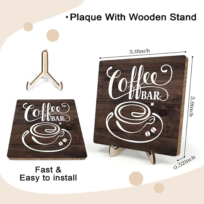 Vintage Coffee Bar Decor Sign,Rustic Wooden Plaque for Java Station, Kitchen,Cafe or Tea Corner,Funny Jave Gift for Coffee Lovers 5.9x5.9inch - Image 2