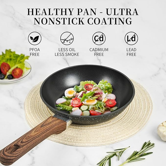 Frying Pan Nonstick - 9.5 Inch Frying Pan,Non Stick Skillet Egg Omelette Pan, Black Nonstick Non Toxic Cooking Pan,Oven Safe, Induction Compatible, PFOA Free - Image 2
