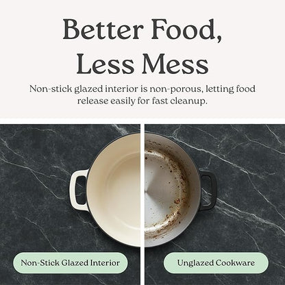 ROSSALLINI Signature Enameled Cast Iron Dutch Oven, Non-Stick Serving Pot with Tight Fitting Lid for Perfect Roasting, Baking, Sauteing, and Bread Making | 13.5Q (12.7L) - White