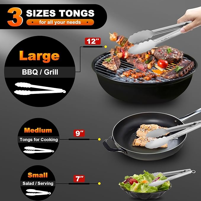 Walfos tongs for cooking, All Metal Kitchen Tongs 600℉ Heat Resistant, Heavy Duty Locking Tongs 2-piece 12 Inch - Image 5