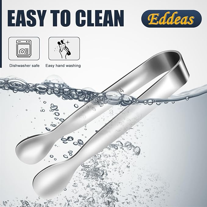 Eddeas Mini Tongs For Serving Food，Set fo 12 Small Tongs For Appetizers，Small Stainless Steel Metal Cooking Tong，for Tea Party Coffee Bar, 4 inch Sugar Tong - Silver - Image 8