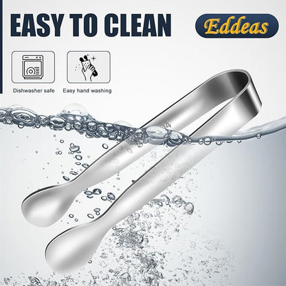 Eddeas Mini Tongs For Serving Food，Set fo 12 Small Tongs For Appetizers，Small Stainless Steel Metal Cooking Tong，for Tea Party Coffee Bar, 4 inch Sugar Tong - Silver - Image 8