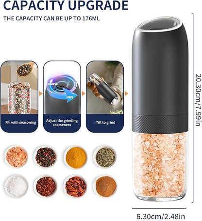 CIRCLE JOY Gravity Electric Salt and Pepper Grinder Set, Battery Powered Automatic Pepper Mills with Adjustable Coarseness, One Hand Operation, 176ml Large Container, Black - Includes 8 Batteries - Image 3
