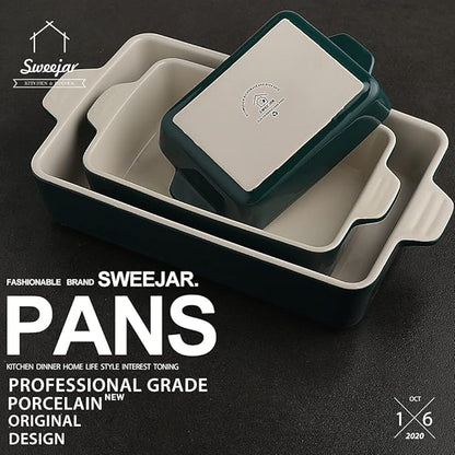 Sweejar Ceramic Bakeware Set, Rectangular Baking Dish Lasagna Pans for Cooking, Kitchen, Cake Dinner, Banquet and Daily Use, 11.8 x 7.8 x 2.76 Inches of Casserole Dishes (Jade) - Image 2
