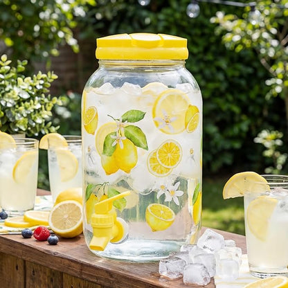 Havawish 2 Pcs 1 Gallon Plastic Beverage Dispenser with Spigot Clear Summer Kitchen Fridge Drink Dispenser for Parties Lemonade Juice Tea Beer Cold Water(Yellow,Classic)