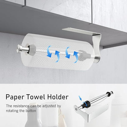SetSail Paper Towel Holder, 2 Packs Single Hand Operable Paper Towel Holder Under Cabinet with Adjustable Damper Easy Tear Wall Mount Self-Adhesive or Drilled for Kitchen Bathroom, Silver - Image 6