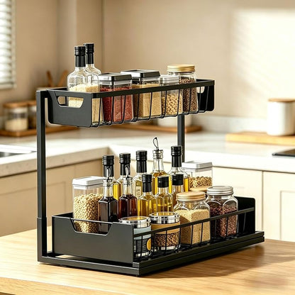 Ceetug Under Kitchen Sink Organizers and Storage Pull Out 2 Tier Metal Bathroom Cabinet Organizer (Black, 1 Pack) - Image 4
