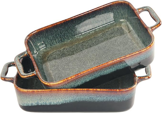 8" x 6" Porcelain Rectangular Casserole Dishes, 2 pieces Baking Dish for Oven, 1 QT Ceramic Lasagna Pans, Oven Safe Bakeware for Kitchen Cooking, Cake, Banquet and Dinner
