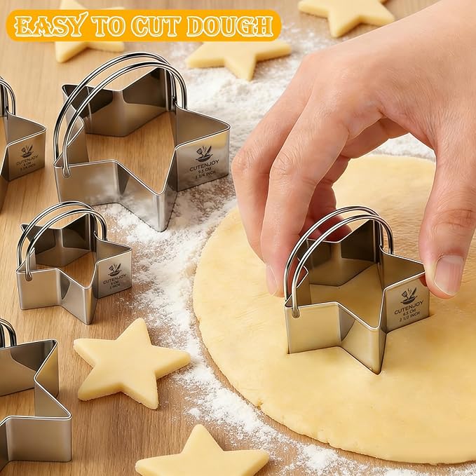 Star Cookie Cutters (5 Pieces/Set),Biscuit Cutter Set with Handle and Big Ring, Professional Baking Dough Cutter Tools for Cakes, Sandwiches, Donuts, Dumplings - Image 5