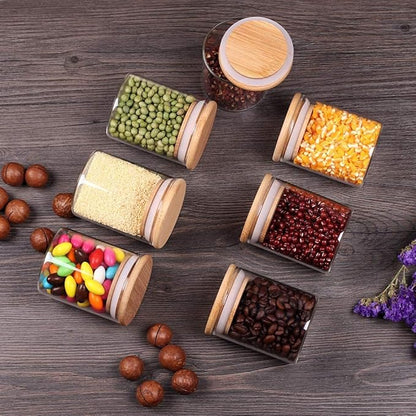 Glass Jars with Bamboo Wooden Airtight Lids 6oz 10oz Spice Jars Food Storage Containers for Home Kitchen, Tea, Salt, Pepper, Spices, Coffee, Herbs, Grains (6 OZ, 6 PCS)