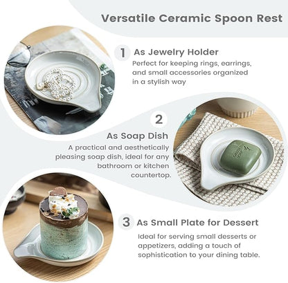 LAUCHUH Spoon Rest, Large Ceramic Spoon Holder for Kitchen Counter Spatula Rest Heat-Resistant Spoon Rest for Stove Top Cooking Utensil Holder, Farmhouse Kitchen Décor for Mother's Day, Cream, 5 Inch