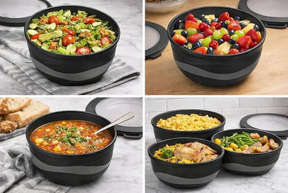 Pera Mixing Bowls with Lids Set, 8 Piece (4 Bowls + 4 Airtight Lids), BPA Free Nesting Kitchen Bowl Set for Mixing & Food Storage, Microwave & Dishwasher Safe (Black)