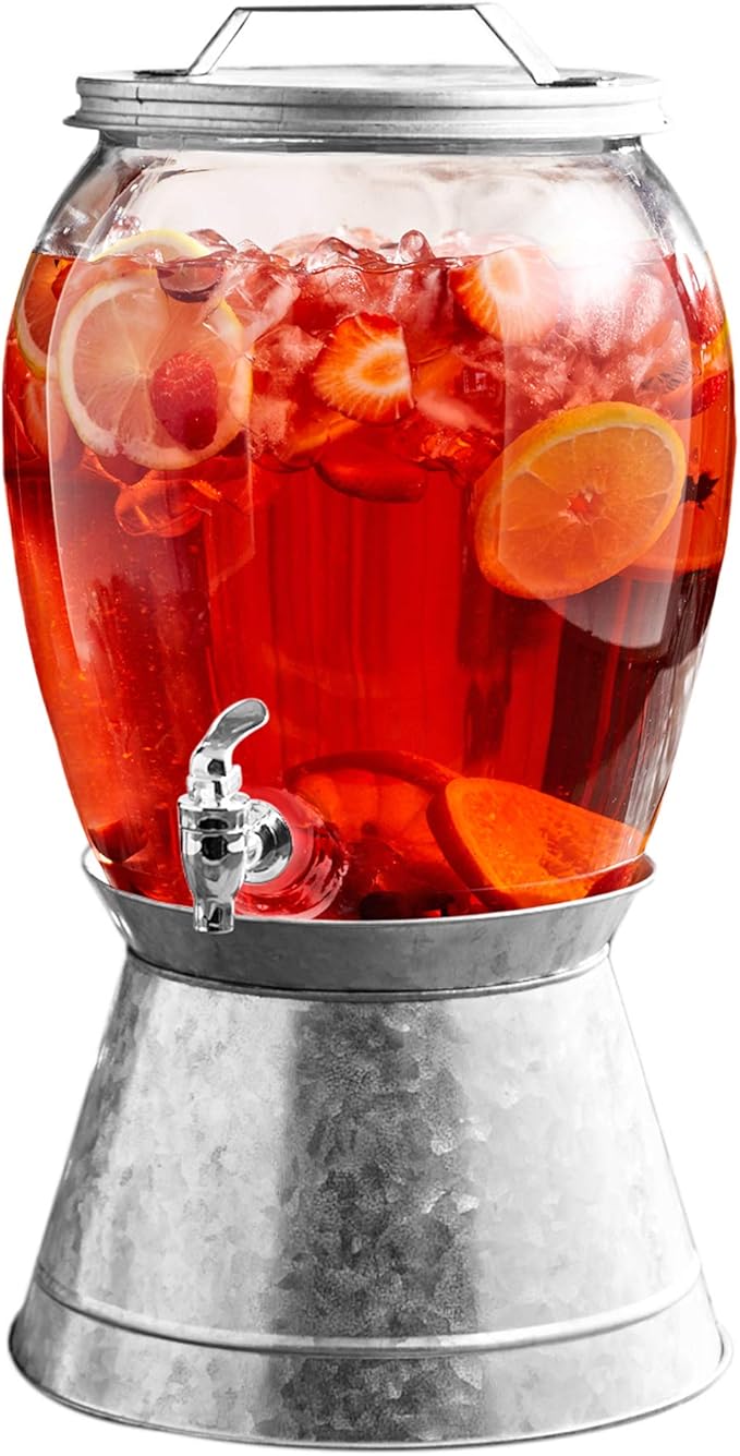 Style Setter Beverage Dispenser Cold Drink Dispenser Glass Jug, Metal Stand & Leak-Proof Acrylic Spigot Great for Parties, Weddings & More (Jaxon), 2 Gallon