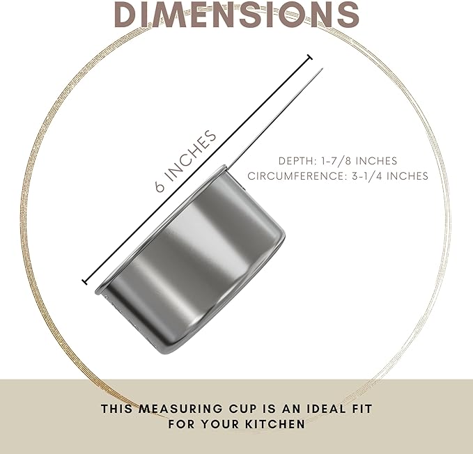 1 Cup Stainless Steel Measuring Cup | Sturdy Metal 250 ml | 240 cc | 8 oz | Single Cup for Wet and Dry Ingredients | Great for use as 1 Cup Dog Food Scoop - 1 PK - Image 3