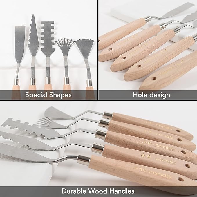 CONDA Palette Knife Set -10Pcs Stainless Steel Spatula Pallet Knife Painting Tools Metal Knives Wood Handle with Different Shapes and Sizes - Image 2