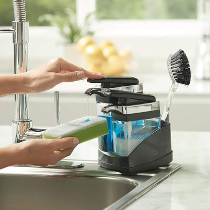 Casabella Sink Sider Duo Soap Dispensers with Sponge, Black and Chrome Plating - Image 7