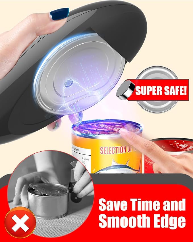 One Touch Electric Can Opener Fits Almost All Can Sizes for Seniors with Arthritis, Hand Held Battery Operated Can Opener with Smooth Edge, Food Safe Kitchen Gadgets Automatic Can Opener for Kitchen - Image 5