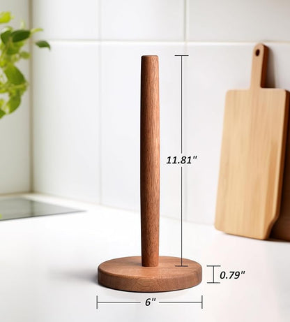 KitchLife Acacia Wooden Paper Towel Holder Countertop, Large Size - Freestanding Paper Towel Dispenser Stand Organizer with Large Anti-Skid Base - Image 2
