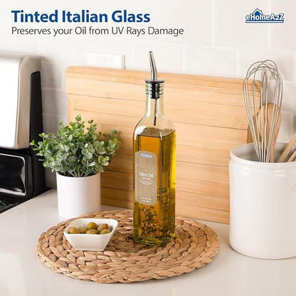 EHOMEA2Z Olive Oil Dispenser Bottle - 16 oz, Made in Italy Glass Olive Oil and Vinegar Cruet with Stainless Steel Spout for Kitchen, Slight Green Tint (1, 473 ml) - Image 3