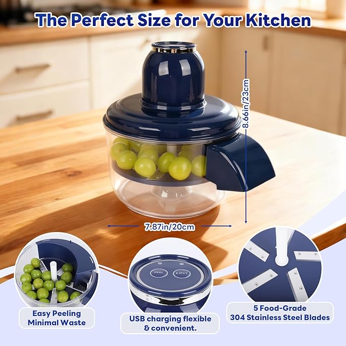 Automatic Grape Peeler Machine, Electric Garlic & Cherry Tomato Peeler Skin Remover Tool for Small Fruits, Effortless Peeling for Home Kitchen (Blue-1PC) - Image 2