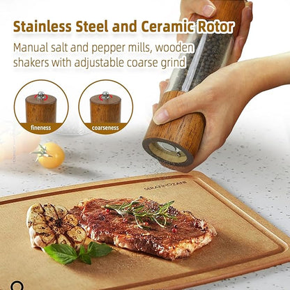 XWXO Premium Acrylic Salt and Pepper Grinder Set, Manual Salt and Pepper Mills- Wooden Shakers with Adjustable Ceramic Core-Salt Grinder and Pepper Mill -8 Inches-Pack of 2 - Image 5