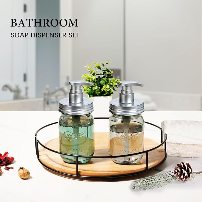 Amolliar Plastic Mason Jar Soap Dispenser with Pump Lid,16OZ Refillable Hand Soap Dispenser Set with Cute Lables - Farmhouse Decor for Kitchen Bathroom, Liquid Soap, Dish Soap, Lotion (2 Pack, Silver) - Image 4