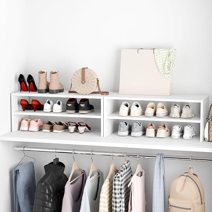 Whitmor Stackable 28" Extra Wide 2-Shelf Storage Organizer, Stackable Wood Combination Shoe Organizer Racks Shelves for Closets, Entryway, Hallway, Garage,White,2 Pack - Image 2
