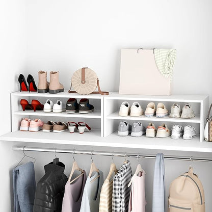 Whitmor Stackable 28" Extra Wide 2-Shelf Storage Organizer, Stackable Wood Combination Shoe Organizer Racks Shelves for Closets, Entryway, Hallway, Garage,White,2 Pack - Image 2