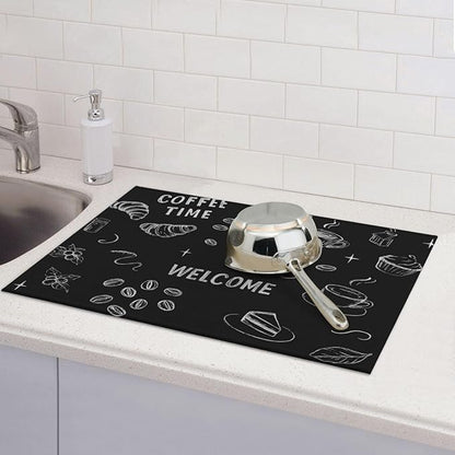 Black Ink Dish Drying Mats for Kitchen Counter, Large 18"x24" Dish Mats for Drying Dishes, Microfiber Absorbent Dish Drying Pad Rack Mat Kitchen Decor Reusable Washable