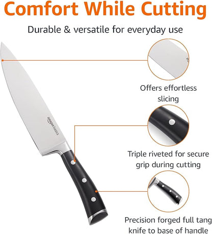Amazon Basics Classic 8-inch Full Tang High Carbon Stainless Steel Chef's Knife, Multipurpose Kitchen Knife with Three Rivets, Silver - Image 2