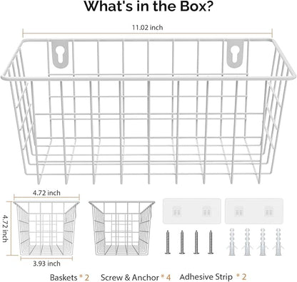 MaraFansie Hanging Wire Baskets Kitchen Storage Basket Adhesive and Screws Basket Over the Cabinet Door Organizer with Adhesive Strips and Screws Accessories, 2 Installations, 2 Pack, White - Image 7