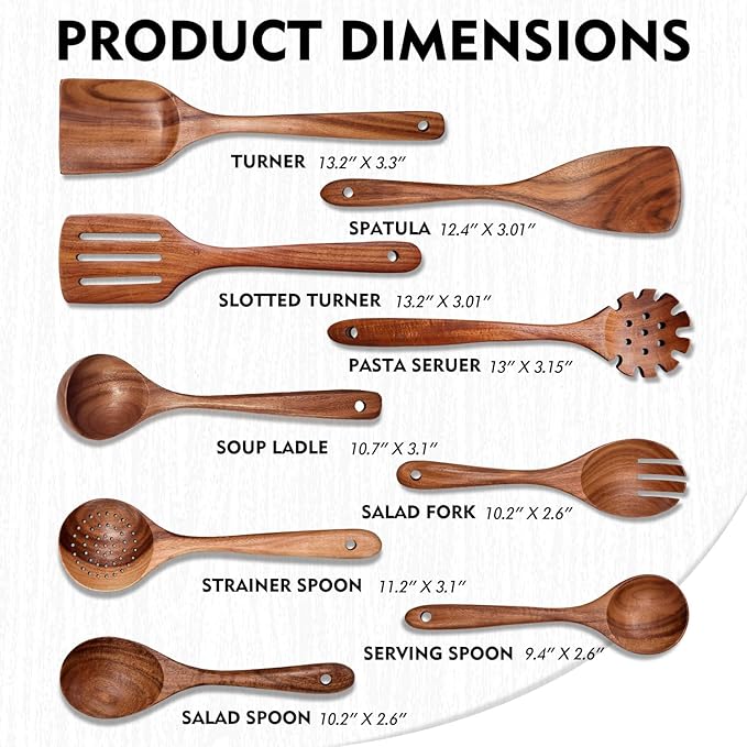 Wooden Spoons for Cooking 9 Pieces Set, TeakWooden Kitchen Utensil Set, Wooden Cooking Utensils Spoons, Spatulas, Heat-Resistant, Lightweight & Durable, Perfect for Non-Stick Cookware - Image 4