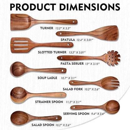Wooden Spoons for Cooking 9 Pieces Set, TeakWooden Kitchen Utensil Set, Wooden Cooking Utensils Spoons, Spatulas, Heat-Resistant, Lightweight & Durable, Perfect for Non-Stick Cookware - Image 4