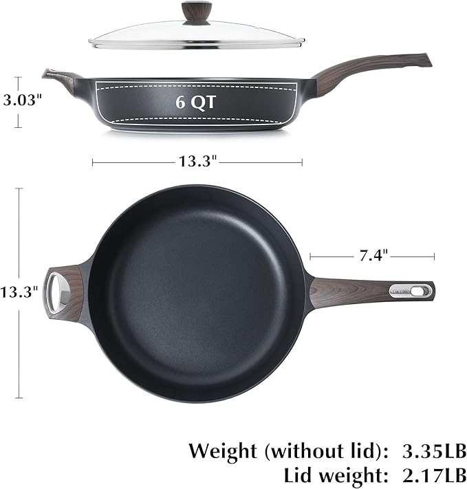 SENSARTE Nonstick Frying Pan Skillet with Lid, 13.3 Inch Large Deep Frying Pan, 6 Qt Non Stick Saute Pan with Cover, Induction Pan, Healthy Non Toxic Cooking Pan with Helper Handle, PFOA PFOS Free - Image 6