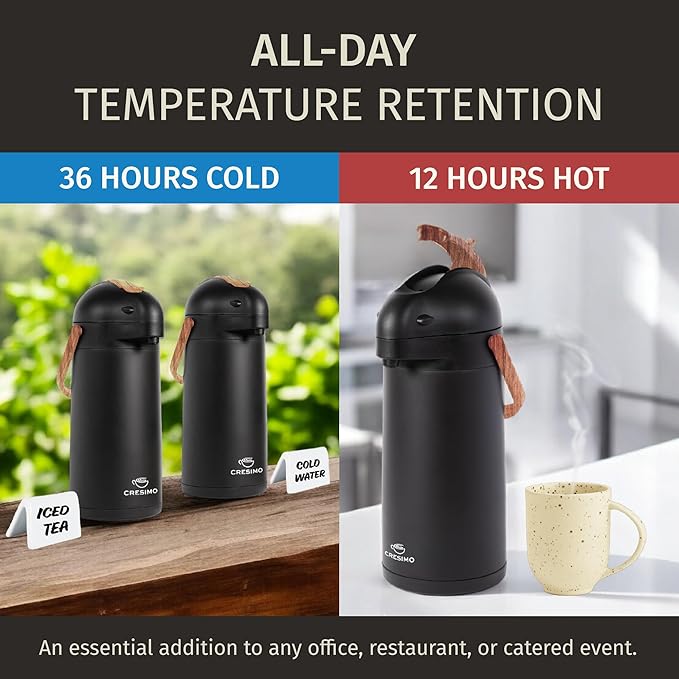 Thermal Coffee Carafe 102Oz w/Wood Trim, Keeps Coffee Hot for 12Hrs & Cold for 36Hrs-Premium Stainless Steel Carafe for Hot Liquids, Easy One-Handed Dispensing for Office, Home, Party, Durable Airpot - Image 3