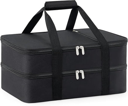 Double Insulated Casserole Carrier for Hot or Cold Food,Pie Carrier Bag Lunch Tote for Potluck Parties/Picnic/Cookouts, Fits 9"x13" Baking Dish, Black