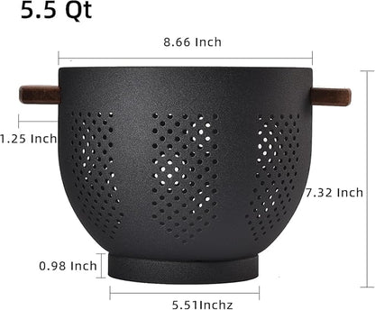 Metal Colander with Wood Handle and Stable Base, Powder Coated Steel Kitchen Strainer Basket for Draining Pasta, Vegetable and fruit(5.5quart,Matte Black) - Image 4