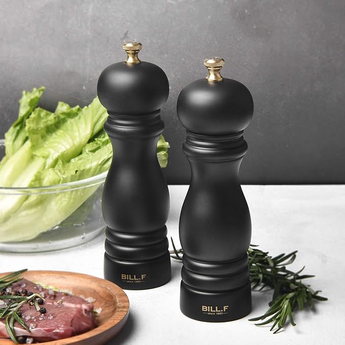 BILL.F Salt and Pepper Grinder Wooden Pepper Mill Grinder Salt Pepper Shakers Set of 2 with Adjustable Ceramic Rotor- 7 Inch - Image 5