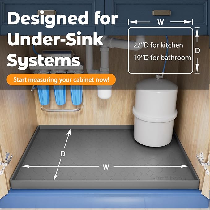 Jin&Bao Waterproof Under Sink Mat 25" x 19", Thick Silicone Mat Cabinet Protector for Kitchen and Bathroom, Shelf Liner, Home Organizer and Storage, Multipurpose Tray for Gadgets and Essentials - Image 6