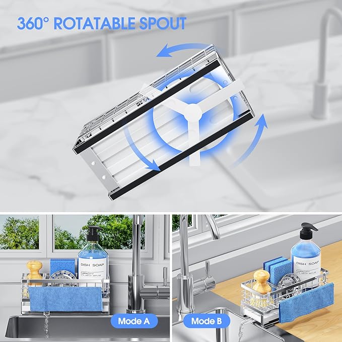 Kitchen Sink Sponge Holder - Self-Draining, Detachable Dish Cloth Holder, Rustproof Kitchen Countertop Organizer (Stainless Steel) - Image 4