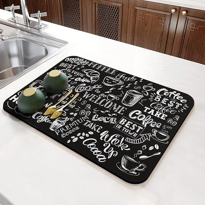 Coffee Bar Mat Accessories for Countertop Super Absorbent Anti-Slip Silicone Dish Drying Mats Kitchen Counter Draining Pad Decor Gift Fit Maker Pot Espresso Machine 23inx15in