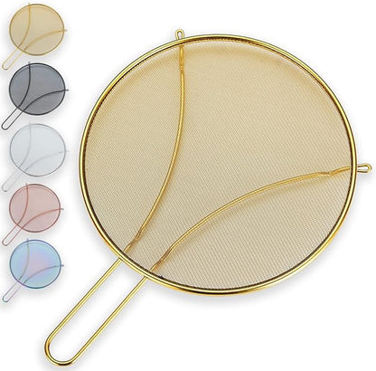 Evanda 12" Gold Splatter Screen for Cooking, Stainless Steel Fine Mesh for Frying Pan, Grease Guard for Pan to Stop Hot Oil Splatter, Protect the Skin From Burns, Safe Cooking Lid by Evanda