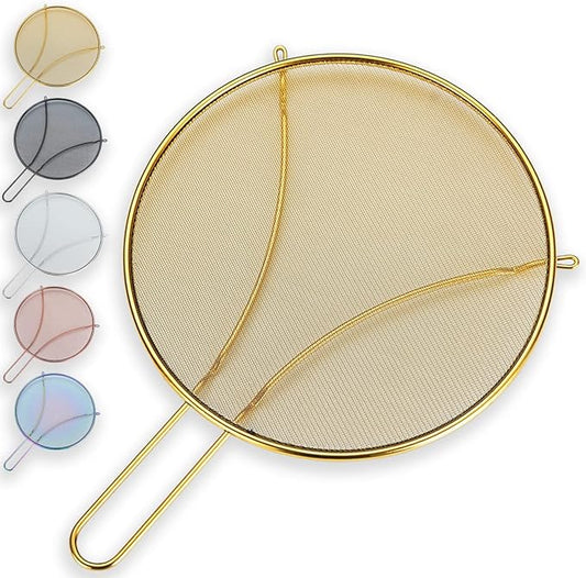 Evanda 12" Gold Splatter Screen for Cooking, Stainless Steel Fine Mesh for Frying Pan, Grease Guard for Pan to Stop Hot Oil Splatter, Protect the Skin From Burns, Safe Cooking Lid by Evanda