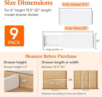Lifewit 9 Pack 6" High Drawer Dividers 34-56cm/13.5-22" Adjustable Drawer Organizer for Clothes/Utensils, Expandable Drawer Separator in Dresser/Kitchen/Bedroom/Office Organization & Storage White - Image 2