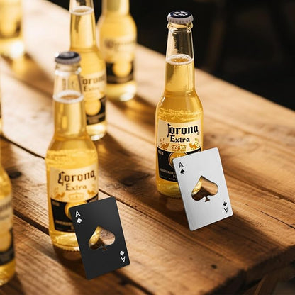 6PCS Poker Card Bottle Openers, Stainless Steel Credit Card Size Beer Bottle Opener - 3 Black & 3 Silver Poker Themed Cap Openers (Ace of Spades Design) - Image 6