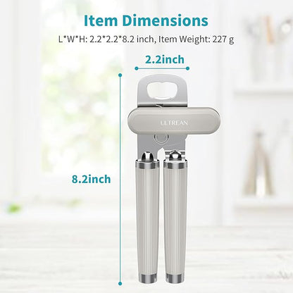 Ultrean Manual Can Opener Bottle Opener, Heavy Duty Stainless Steel Smooth Edge Manual Hand Held Can Opener With Soft Touch Handle, Rust Proof Oversized Handheld Easy Turn Knob (Light Gray) - Image 7