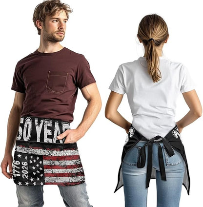 Server Apron with 3 Pockets, Waterproof Oil Waitress Waiter Half Apron for Restaurant Hotel Kitchen Cafe