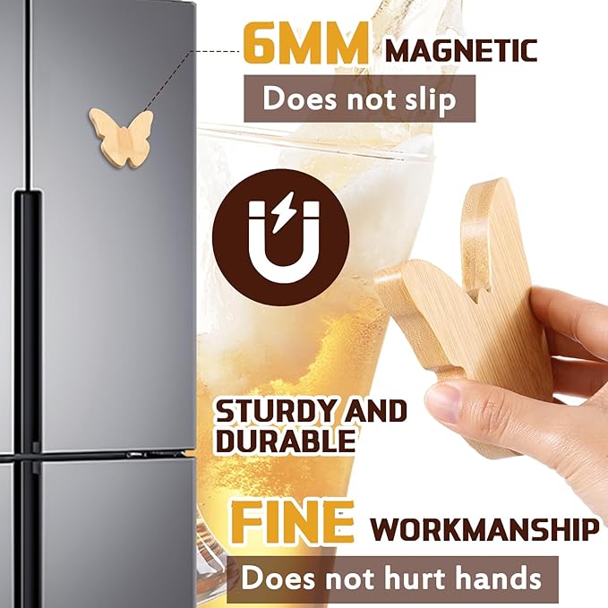 Vesici 24 Pcs Magnetic Bottle Opener 2.5in DIY Bamboo Butterfly Shape Beer Openers Wooden Fridge Magnet Refrigerator Sticker Gift for Beer Lover Wedding Guest Kitchens Bars Parties - Image 3