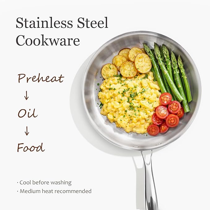 CAROTE 21pcs Tri-Ply Stainless Steel Cookware Set, Pots and Pans Set, Non Toxic Induction Kitchen Cooking Sets, Cookware Collection, Mirror Polish, Silver - Image 4